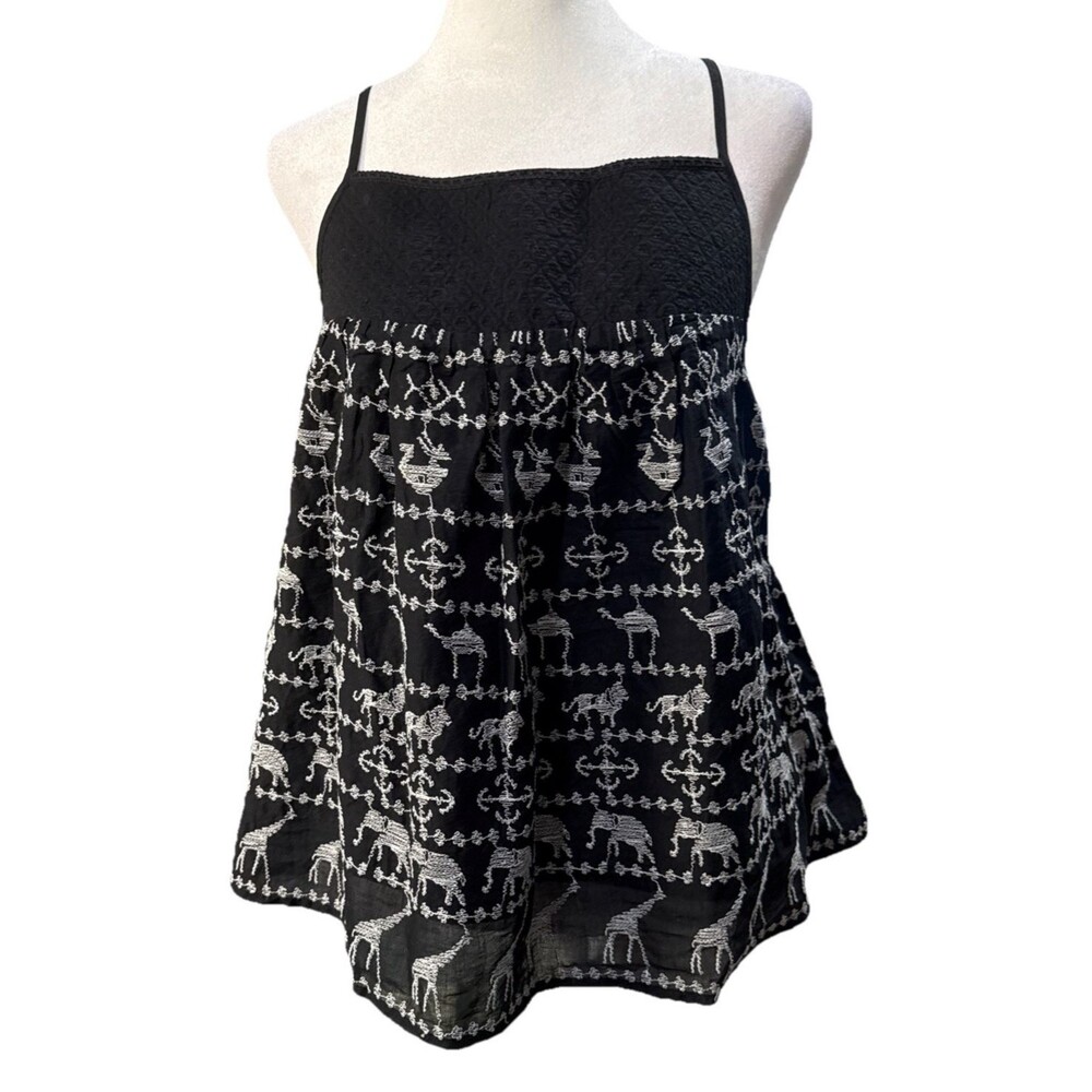 HD in Paris Savane Babydoll Top Anthropologie Brand LG 100% Cotton Artsy Whimsy